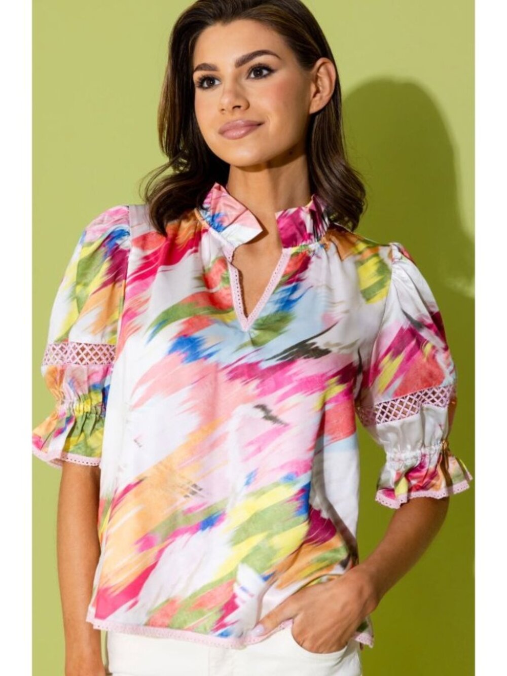 NWT Alden Adair Lottie Top Short Sleeve Blouse Amalfi Pattern Size S $216 [jb]